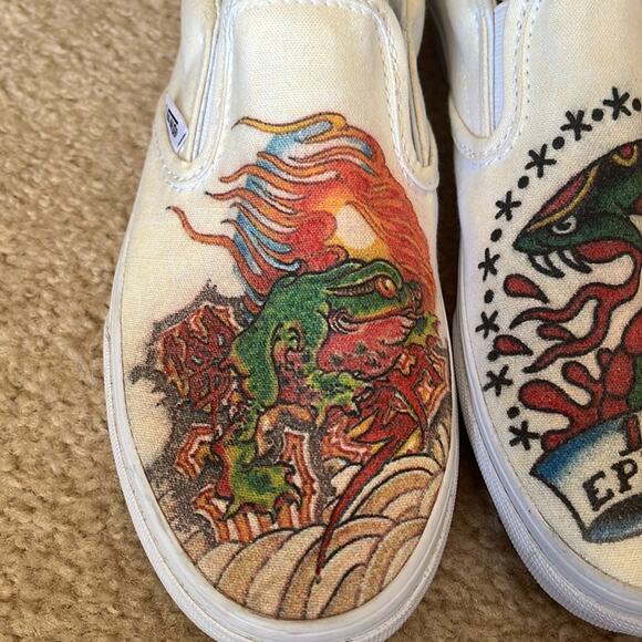 Vans hand painted snake and frog slip on skater streetwear shoes. main image 9